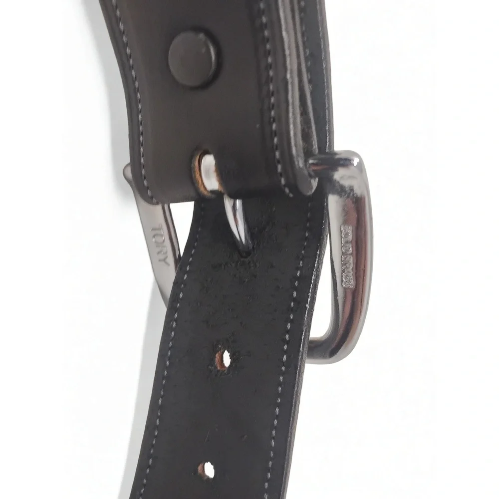 Tory Leather Belt Size 30 Bridle Leather USA Made Western Stitched Brass Buckle